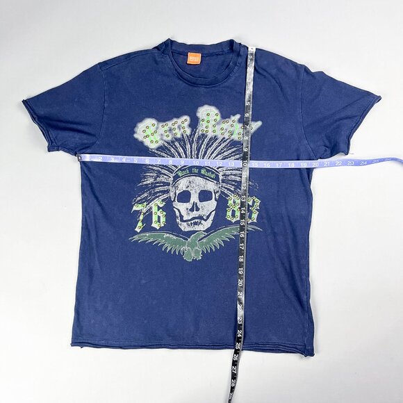 Vintage Graphic T-Shirt | Y2K Blue 'Rock The Casbah' Studded Large Front Graphic - Picture 7 of 8